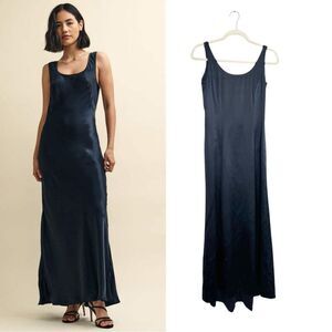 GIORGIO ARMANI Silk minimalist satin gown in dark navy blue